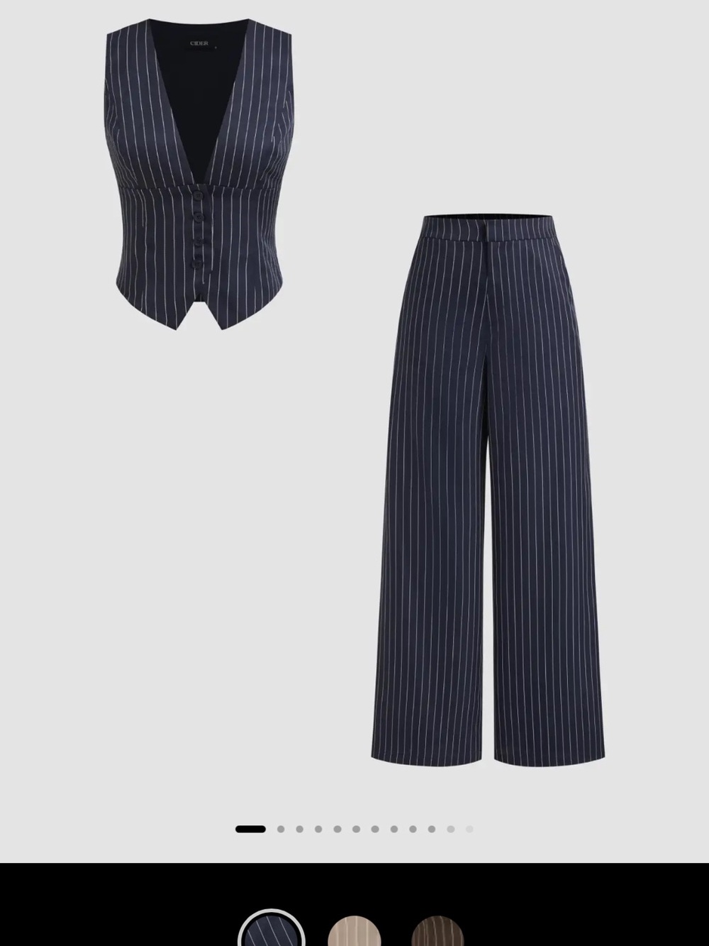 Commense Navy Pinstripe Wide-Leg Pants with Matching Vest